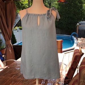 Cotton blue denim look top with draw string tie neck from NY & Co Size L
